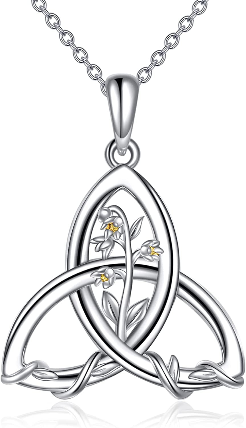 Birth Flower Necklace 925 Sterling Silver Celtic Knot Necklace 12 Birth Month Necklaces for Women Celtic Jewelry Irish Gifts for Women Girls Birthday Christmas