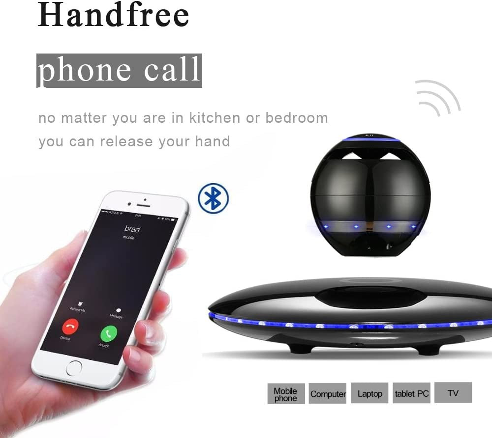 Magnetic Levitating Speaker Bluetooth 4.0 LED Flash Wireless Floating Speakers with Microphone and Touch Buttons (Black)