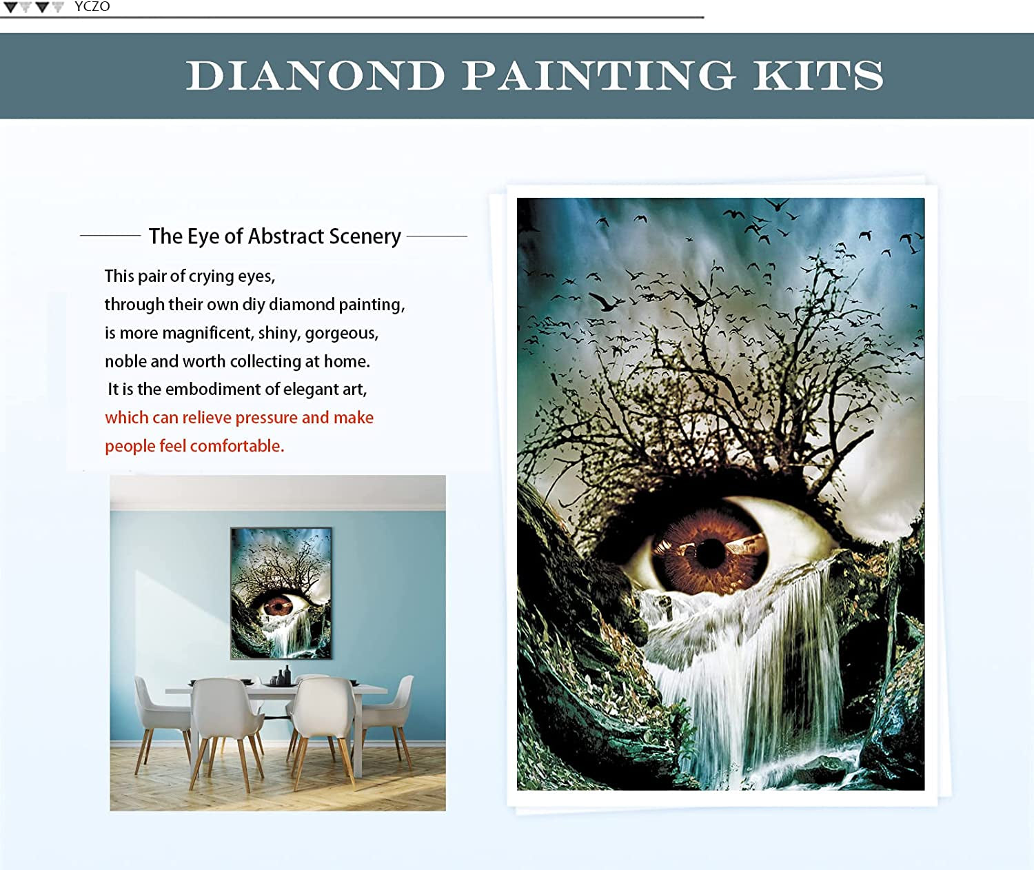 5D Diamond Painting Kits for Adults Eye，Diy 5D Diamond Art Kits for Adults Kids Landscape，Full Drill Paintings with Diamond Dots Gem Art Crafts Abstraction Home Decor 12X16Inch
