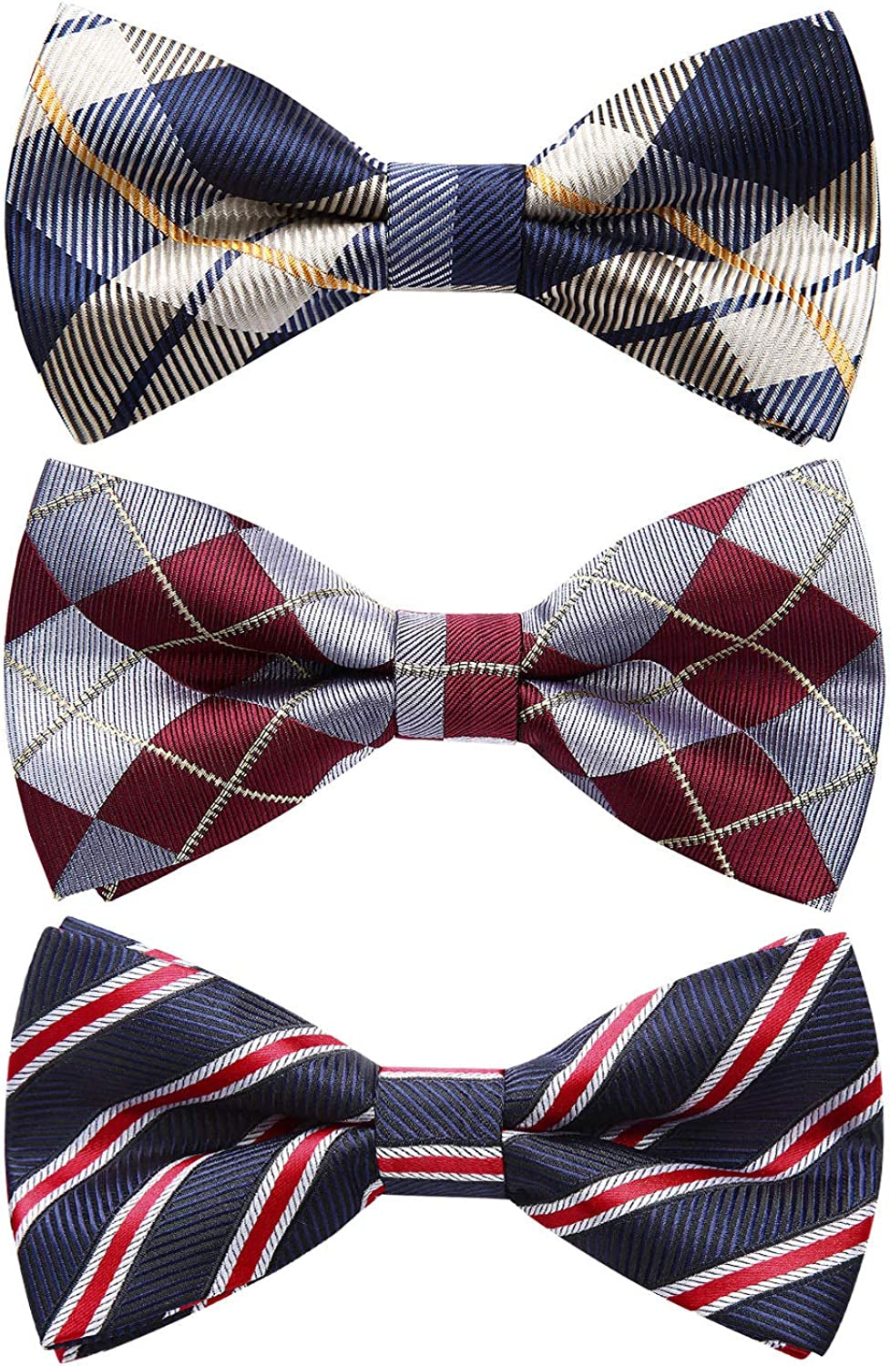 3/6 Pack Bow Ties for Men Paisley Plaid Dot Pre-Tie Bow Tie and Pocket Square Formal Bowties Handkerchief Set Adjustable