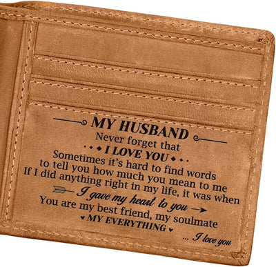 Engraved Bifold Wallet - to My Husband - I Love You More than Anything in the World Gifts for Men RFID Wallet Bifold Men Husband Gifts from Wife Christmas Birthday Father'S Day Gifts