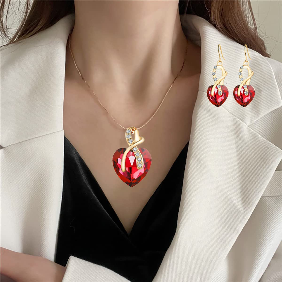 Love Heart Pendant Necklace for Women Heart Jewelry Set Heart Necklace and Heart Earring Love Heart Necklace Christmas Jewelry Gift Heart Necklace Valentine’S Day Jewelry Gift for Women