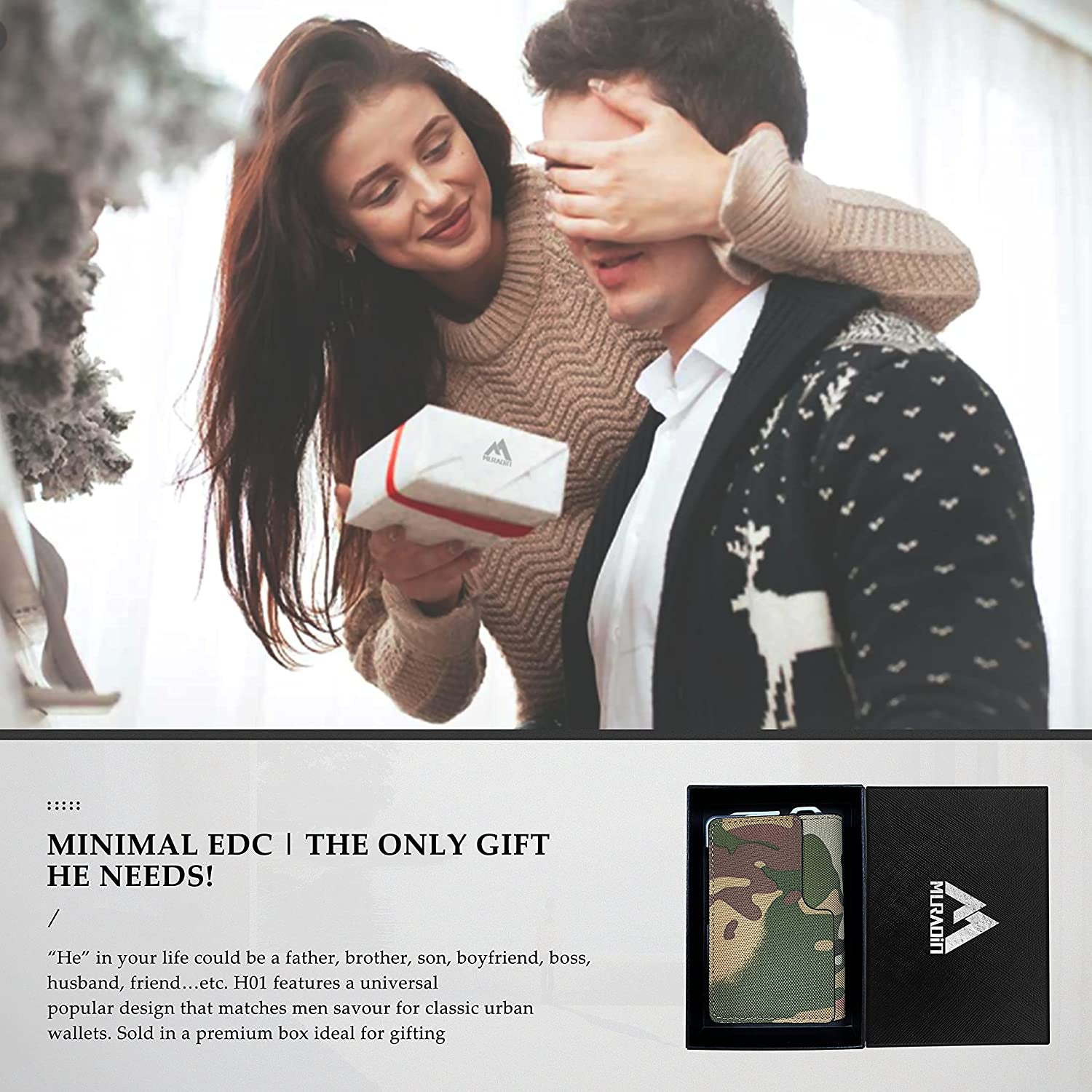 Tactical Minimalist Wallet for Men, Slim Rfid-Blocking Metal Card Holder, Front Pocket Men’S Nylon Leather Dapper Bifold Wallet with Money Clip Camouflage