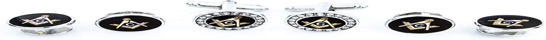 Freemason Masonic Mason Crystal Silver Tone Cufflinks and Studs Tuxedo Set in a Presentation Gift Box & Polishing Cloth