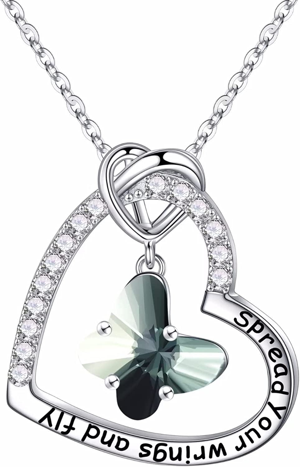 Butterfly Birthstone Crystal Necklace, 925 Sterling Silver Butterfly Jewelry Mothers Valentines Day Gifts Birthday Chirstmas Gifts for Women Teen Girls Daughter