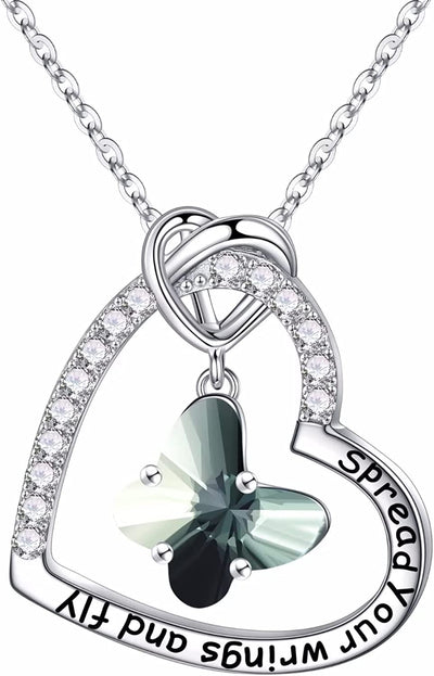 Butterfly Birthstone Crystal Necklace, 925 Sterling Silver Butterfly Jewelry Mothers Valentines Day Gifts Birthday Chirstmas Gifts for Women Teen Girls Daughter