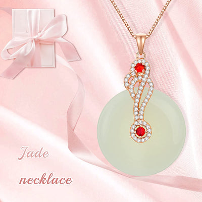 Rose Gold Plated Jade Necklace for Women Sterling Silver Circle Jade Pendant Necklace Jewelry Birthday Valentine'S Day Gifts for Women Girls Her Wife