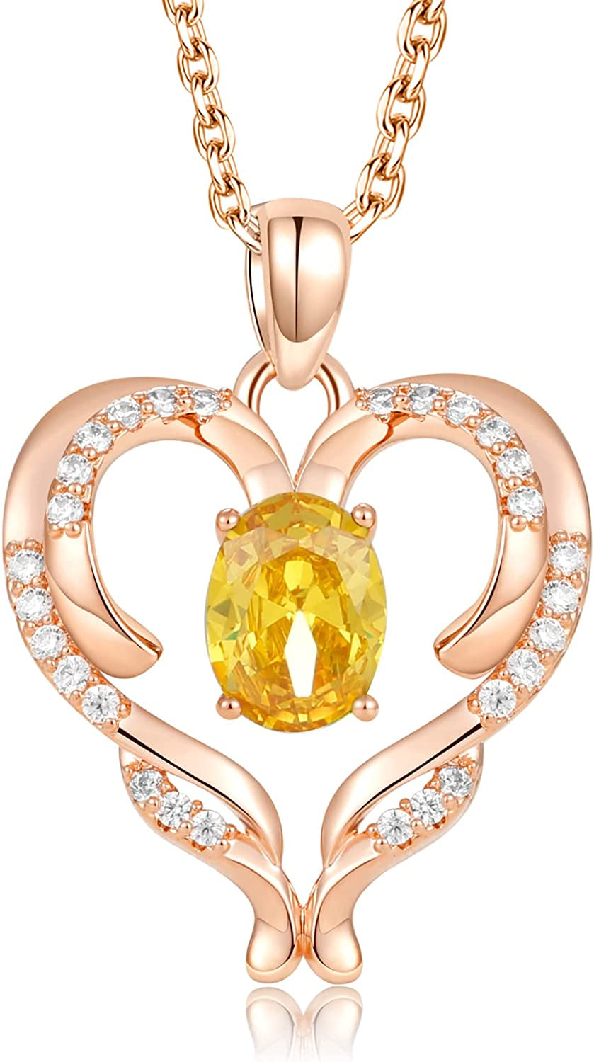 Heart Necklace for Women Silver/Rose Gold Love Heart Pendant Necklace with Cubic Zirconia Birthstone Christmas Birthday Anniversary Valentine'S Day Jewelry Gift for Women Wife Mom Girlfriend BFF