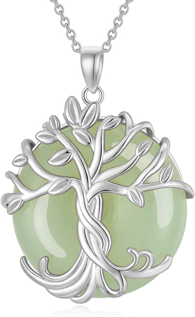 Tree of Life Necklace 14K Rose Gold Silver round Jade/Black Onyx Celtic Family Tree Pendant Necklace Jewelry Gifts for Women Girls Mom Wife Daughter Her