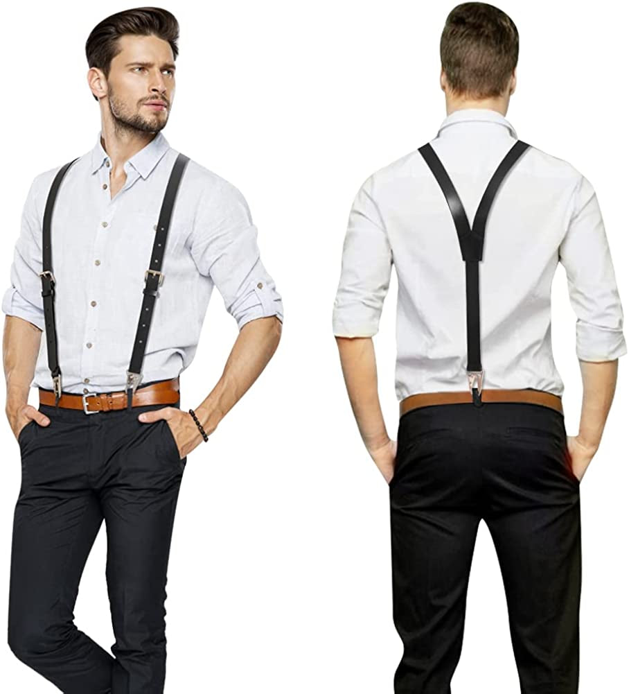 Genuine Leather Suspenders for Men, Y Design Leather Suspenders