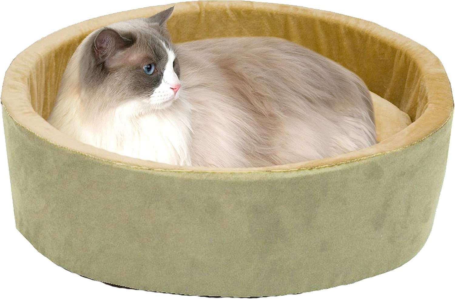 Heated Thermo-Kitty Pet Bed, Plush Cat Bed, Sage
