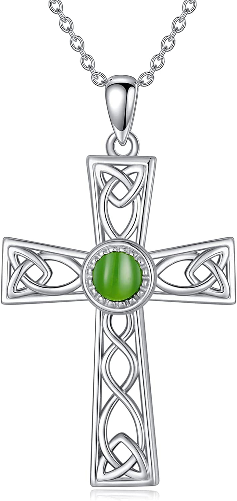 Celtic Cross Necklace for Women with Natural Turquoise/Jade/Red Agate Sterling Silver Irish Trinity Knot Cross Pendant Necklace Jewelry Gifts for Christmas Birthday Valentine’S Day