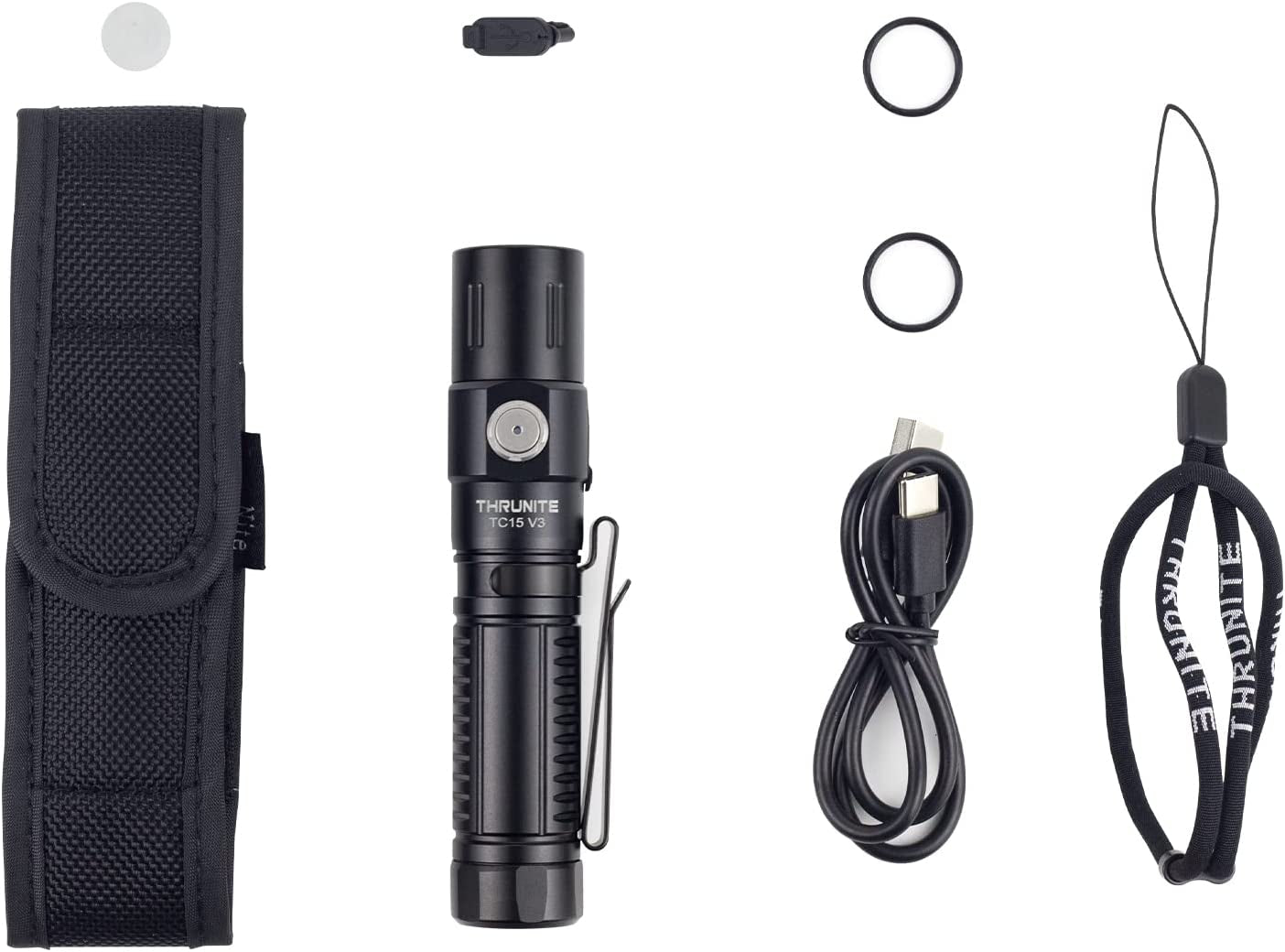 TC15 V3 2403 High Lumen Flashlight, USB C Rechargeable LED Handheld Flashlights, Ultra-Bright CREE XHP 35.2 LED, Indoor/Outdoor (Camping, Security and Emergency Use) Cool White - Black CW