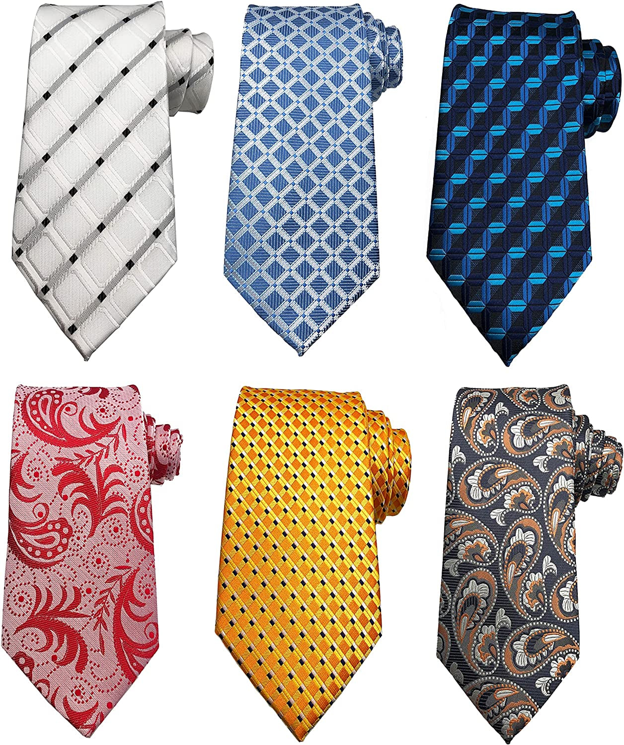 Lot 6 PCS Men'S Silk Tie Woven Necktie Jacquard Classic Ties for Men
