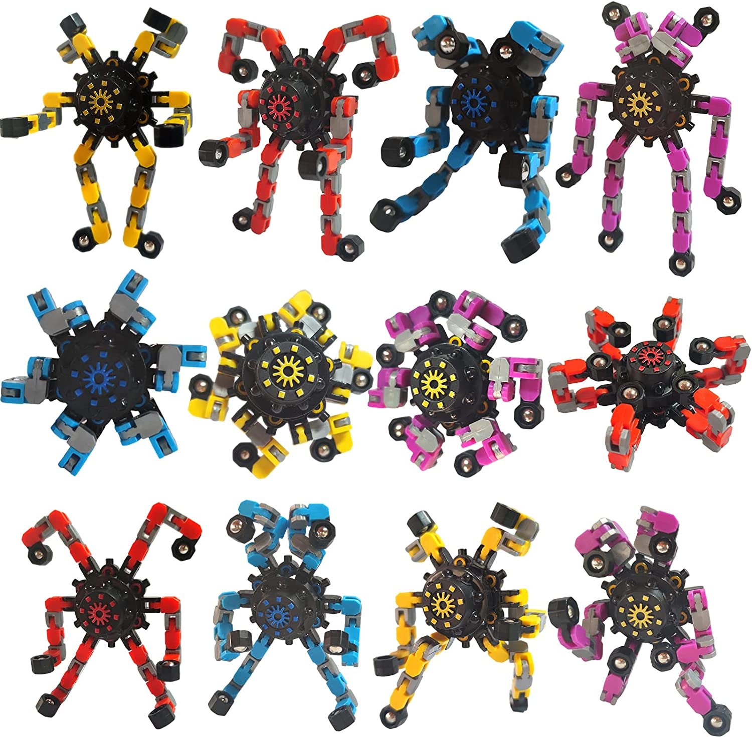 12 Pack Funny Sensory Fidget Toys,Deformable Chain DIY Robot Spinners Twister Fingertip Stress Relief Gyro Toy Christmas Stocking Stuffers Birthday Gifts Party Favors for Kids Adults,Classroom Prizes