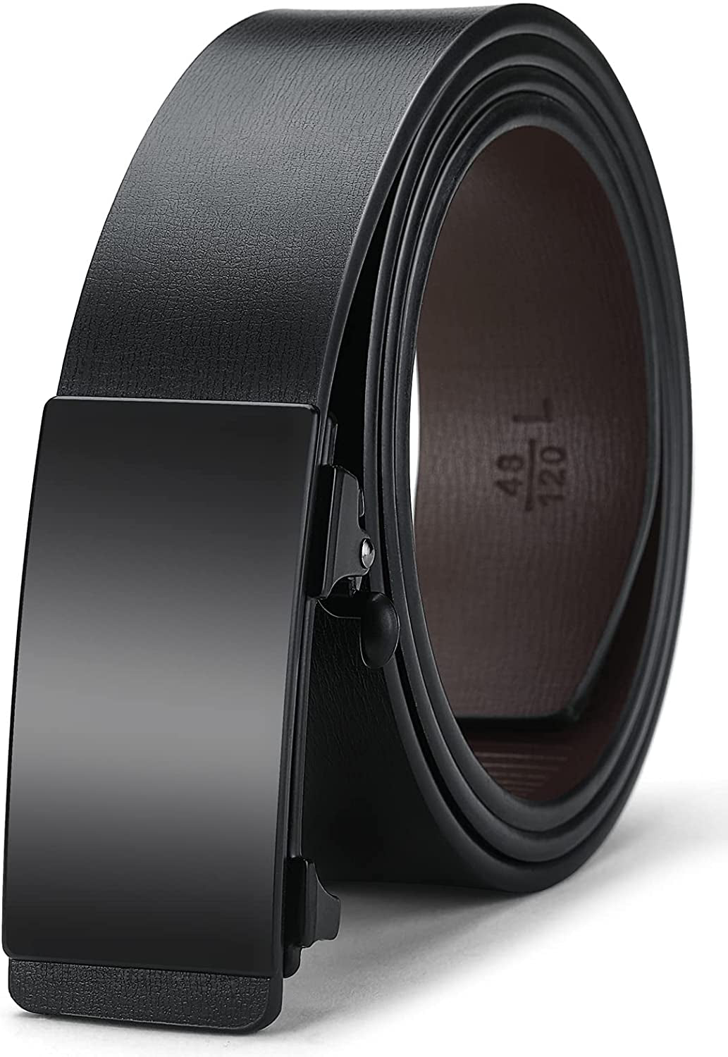 Black Belt Men, Genuine Leather Dress Designer Belts for Men, Fashion Slide Ratchet Click Casual Mens Belt for Jeans