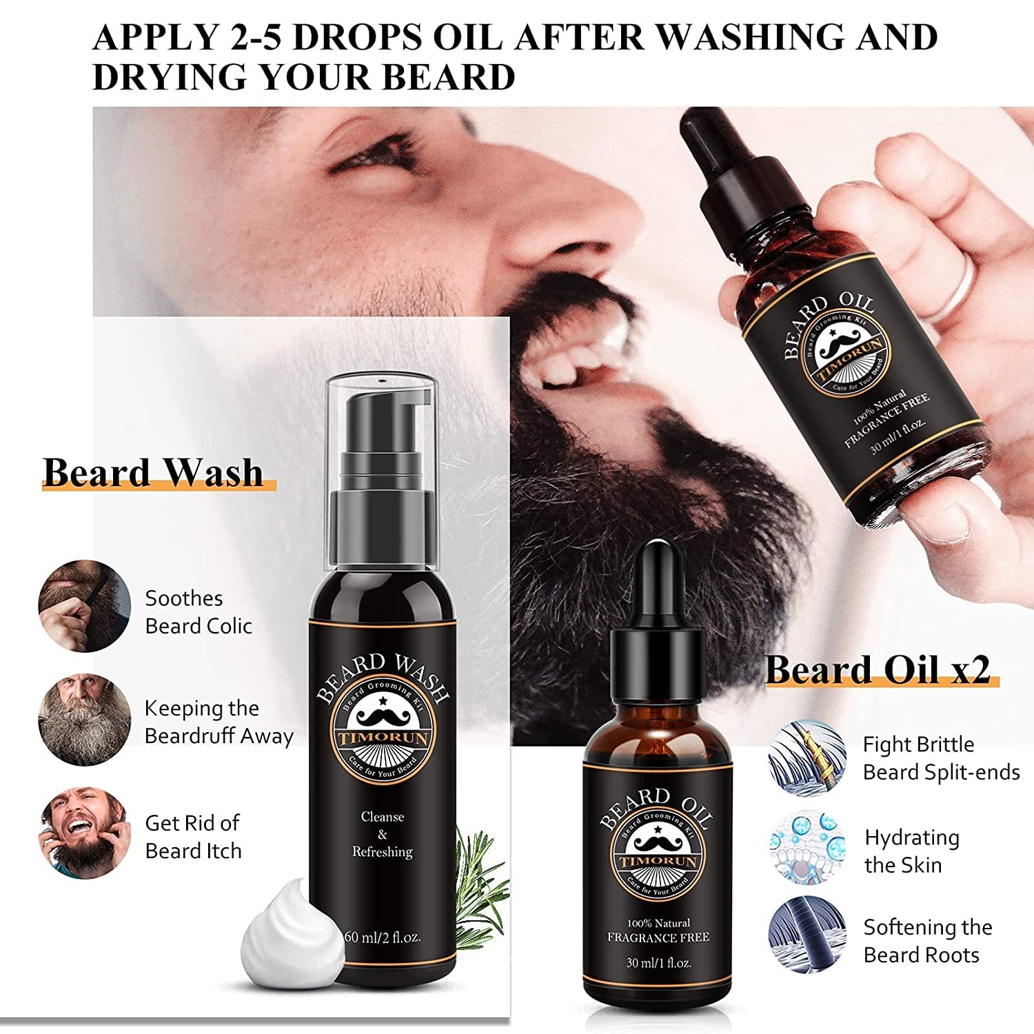 Beard Kit, Mustache Beard Grooming Kit Christmas Gifts for Men Dad Husband Boyfriend with 2 Beard Oil, Beard Wax, Beard Balm, Beard Wash, Brush, Comb, Scissor, Beard Soften Style Kit, Mens Gifts Set