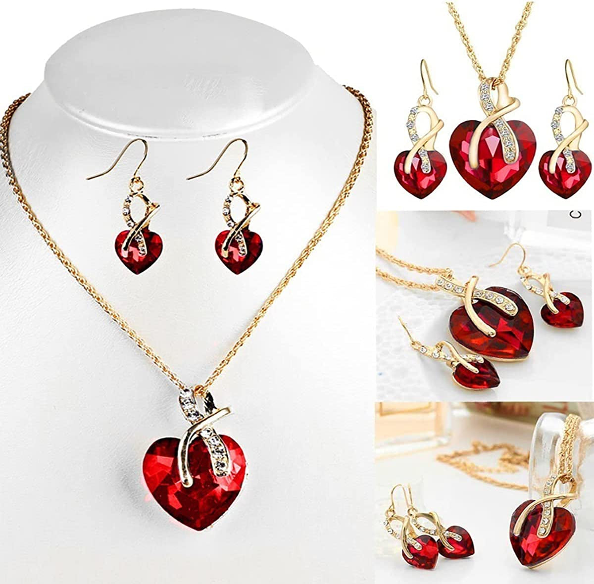Love Heart Pendant Necklace for Women Heart Jewelry Set Heart Necklace and Heart Earring Love Heart Necklace Christmas Jewelry Gift Heart Necklace Valentine’S Day Jewelry Gift for Women