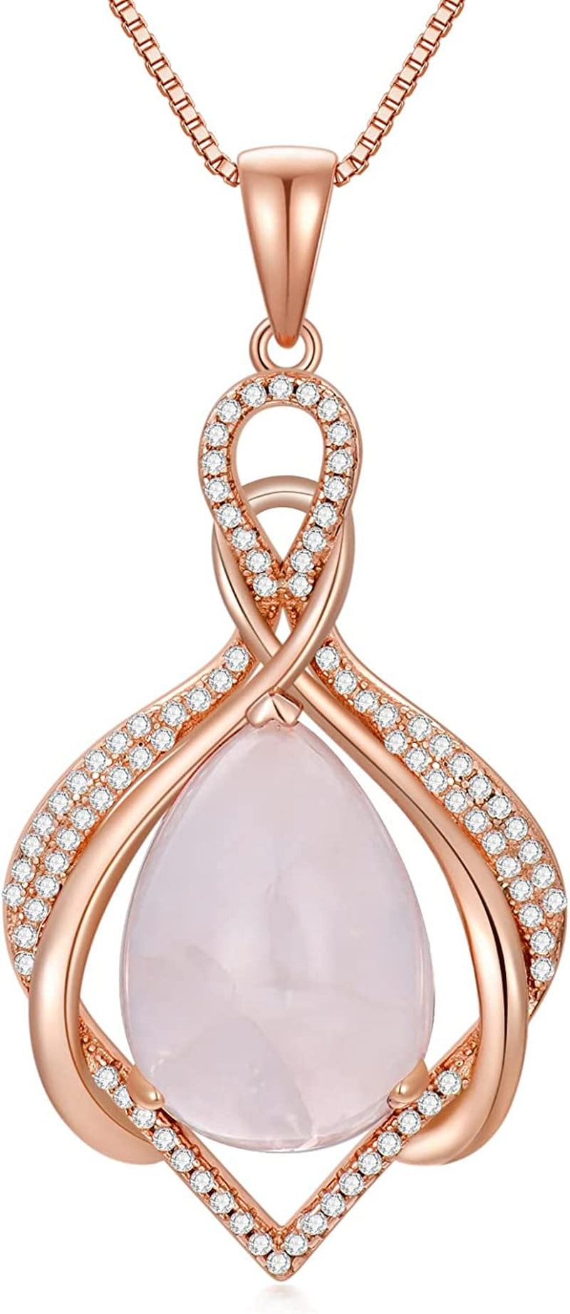 Rose Gold Rose Quartz Pendant Necklace Teardrop Pink Love Crystal Necklace Jewelry Valentine'S Day Birthday Mother'S Day Gifts for Women Girls Wife Mom Girlfriend Her