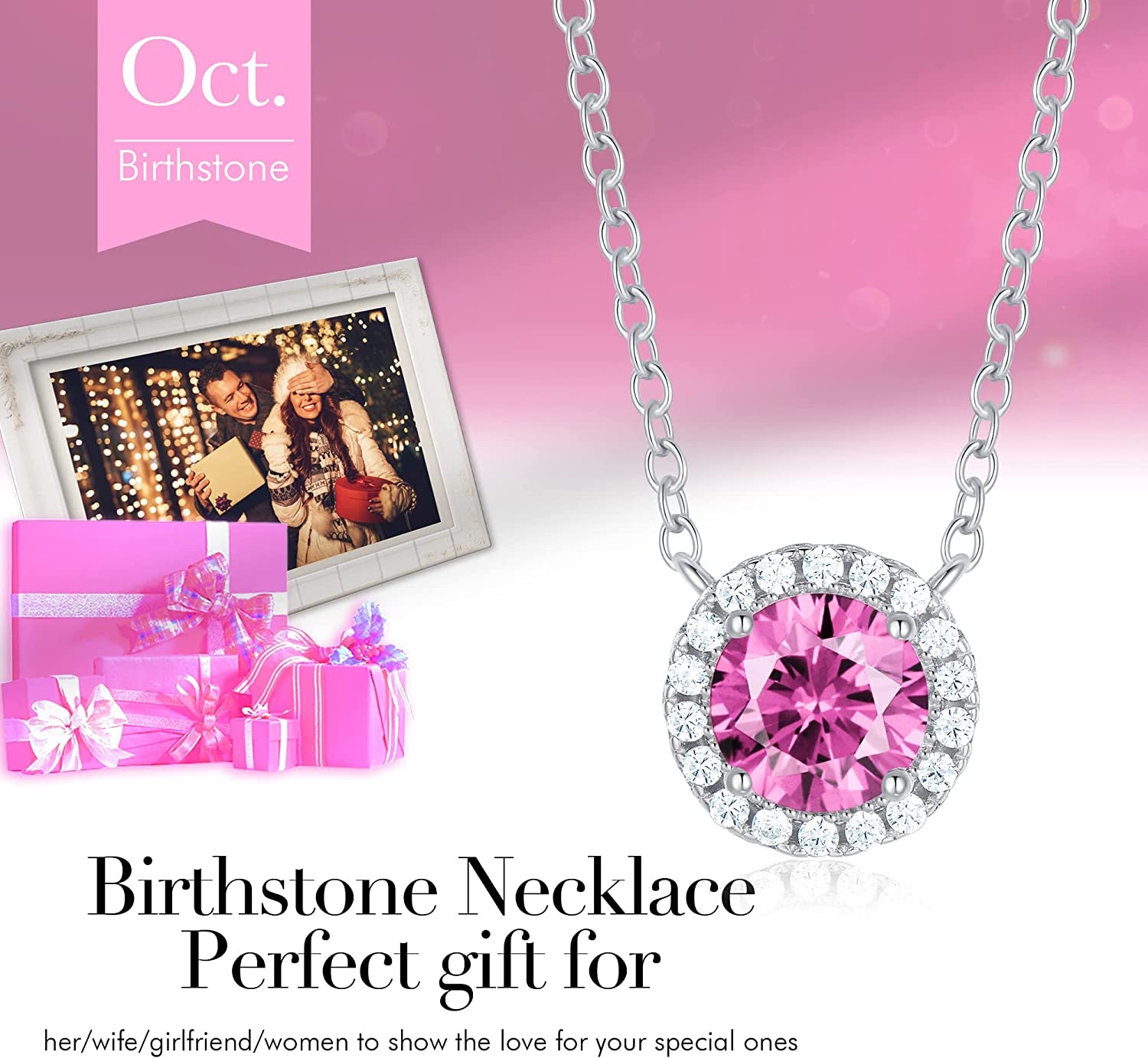 925 Sterling Silver Birthstone round Solitaire Pendant Dainty Halo Necklaces for Women, Anniversary Valentine'S Day Birthday Mother'S Jewelry Gifts for Girls Women Wife Mom Girlfriend