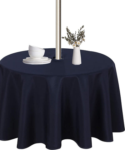 Outdoor and Indoor Tablecloth - Washable Waterproof Wrinkle Free Table Cloth with Zipper and Umbrella Hole for Spring/ Summer/ Party/ Picnic/ BBQS/ Patio (Round 60 Inch, Grey)