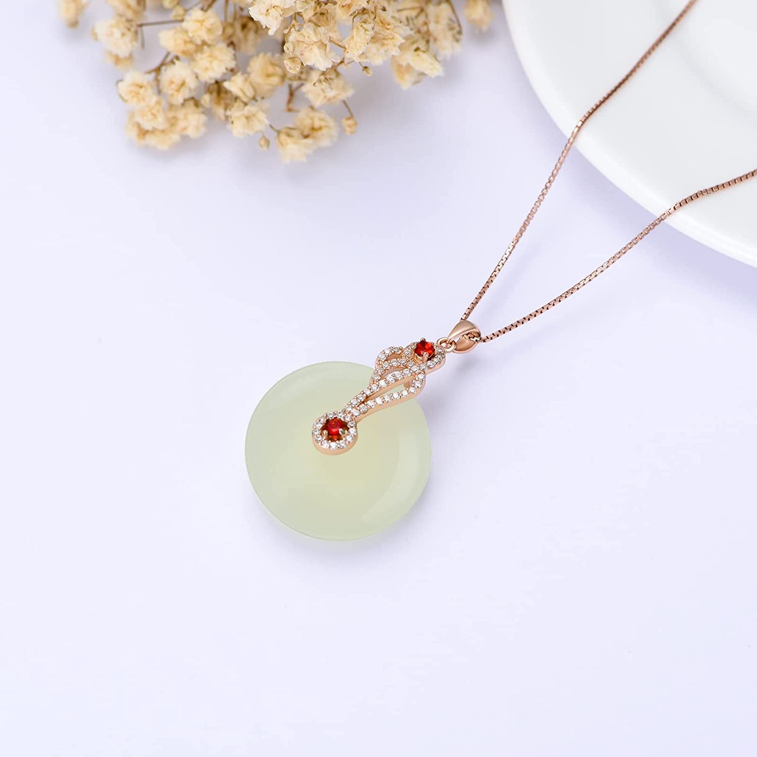 Rose Gold Plated Jade Necklace for Women Sterling Silver Circle Jade Pendant Necklace Jewelry Birthday Valentine'S Day Gifts for Women Girls Her Wife