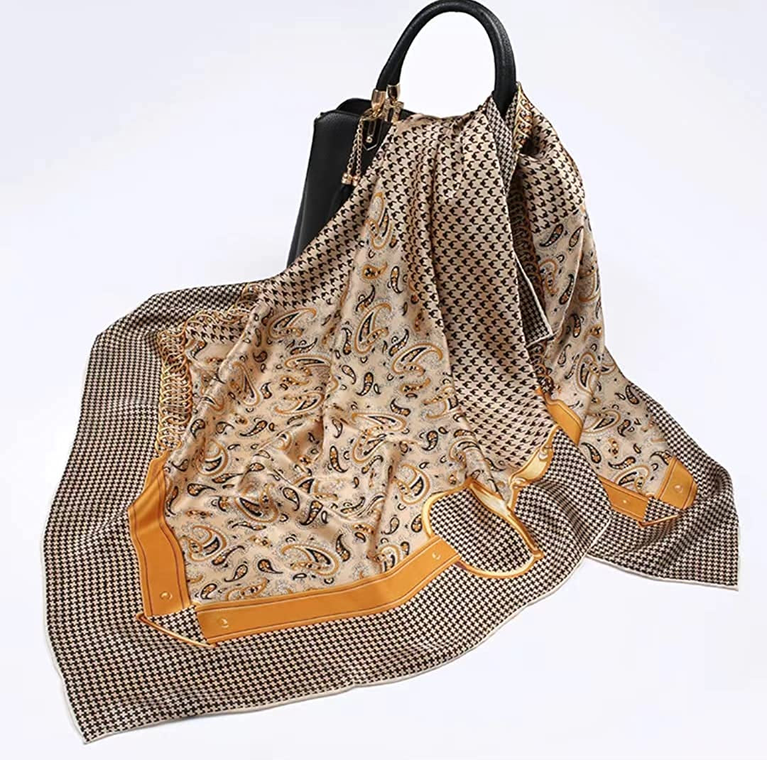 ANDANTINO 100% Pure Mulberry Silk Scarf 43" Large Square Lightweight Headscarf& Shawl–Women Hair Wraps-With Gift Packed