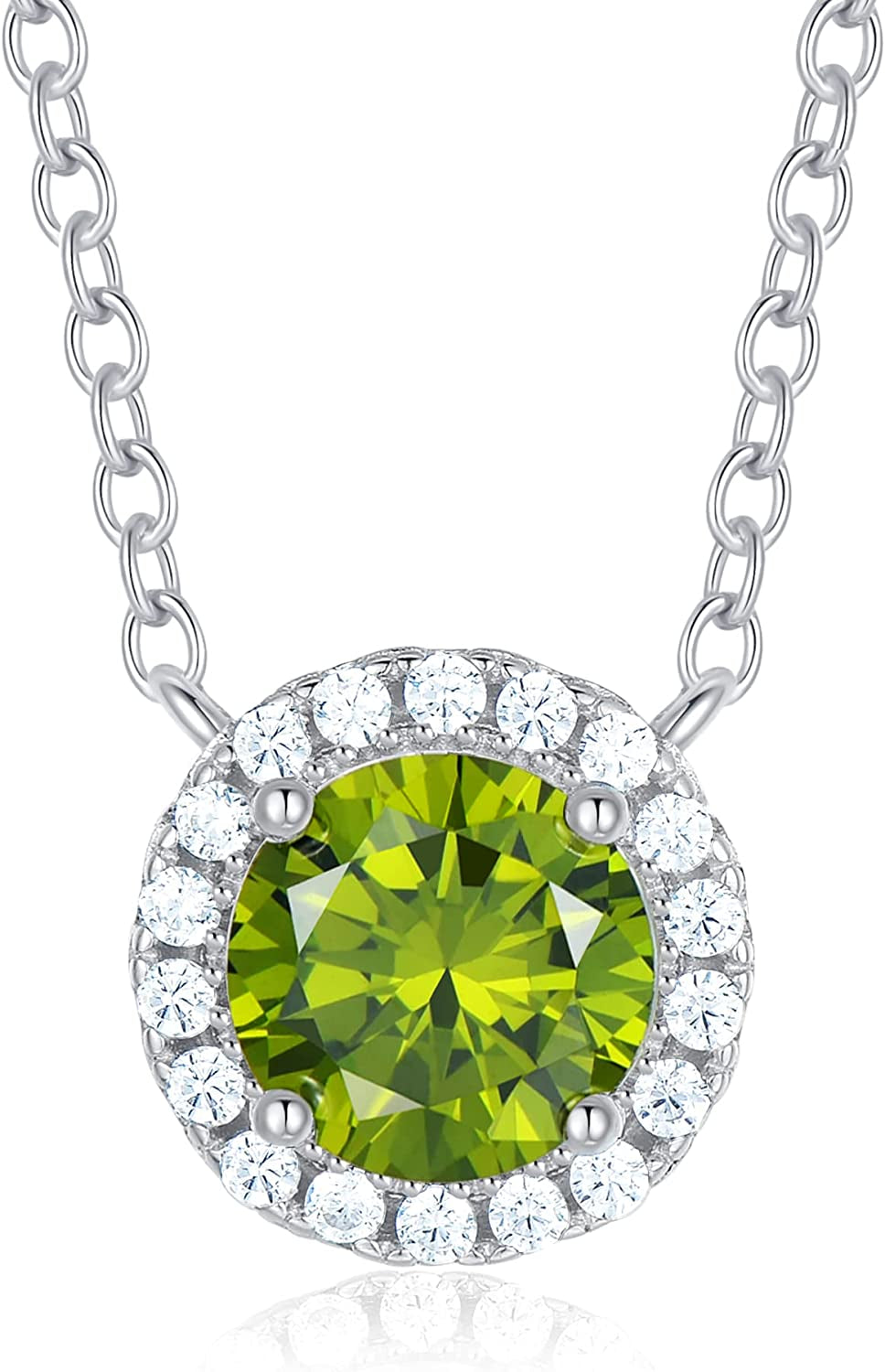 925 Sterling Silver Birthstone round Solitaire Pendant Dainty Halo Necklaces for Women, Anniversary Valentine'S Day Birthday Mother'S Jewelry Gifts for Girls Women Wife Mom Girlfriend