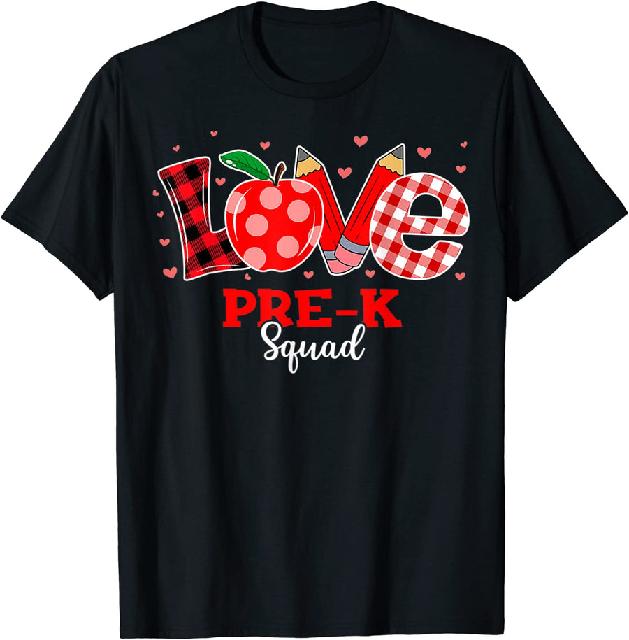 Love Pre-K Squad Cute Preschool Teacher Valentines Day T-Shirt