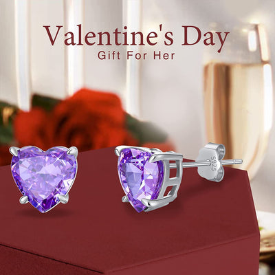 Love Heart Stud Earrings 925 Sterling Silver with Heart Birthstone Crushed Ice,Bridal Prom - Elegant Birthday Valentines Christmas Anniversary Wedding Jewelry Gifts for Women Girls Her Mom