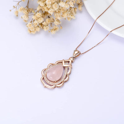 Rose Gold Rose Quartz Pendant Necklace Teardrop Pink Love Crystal Necklace Jewelry Valentine'S Day Birthday Mother'S Day Gifts for Women Girls Wife Mom Girlfriend Her
