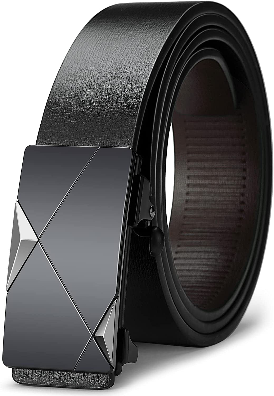 Black Belt Men, Genuine Leather Dress Designer Belts for Men, Fashion Slide Ratchet Click Casual Mens Belt for Jeans