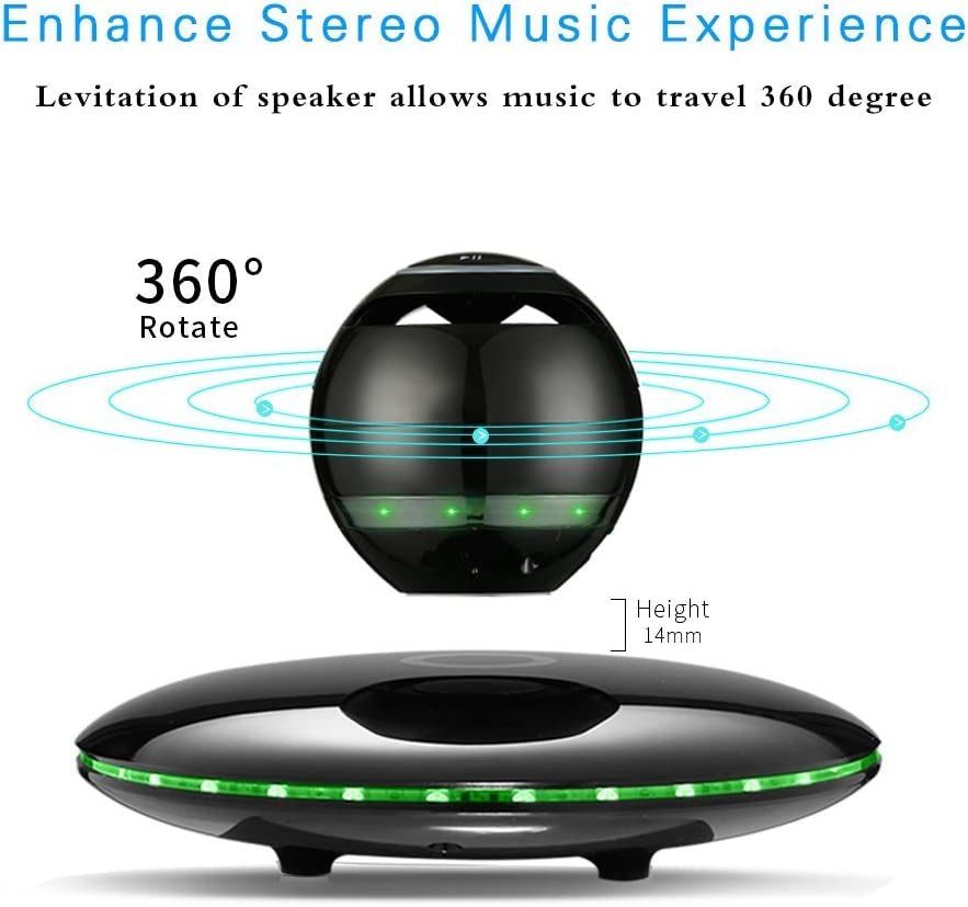 Magnetic Levitating Speaker Bluetooth 4.0 LED Flash Wireless Floating Speakers with Microphone and Touch Buttons (Black)