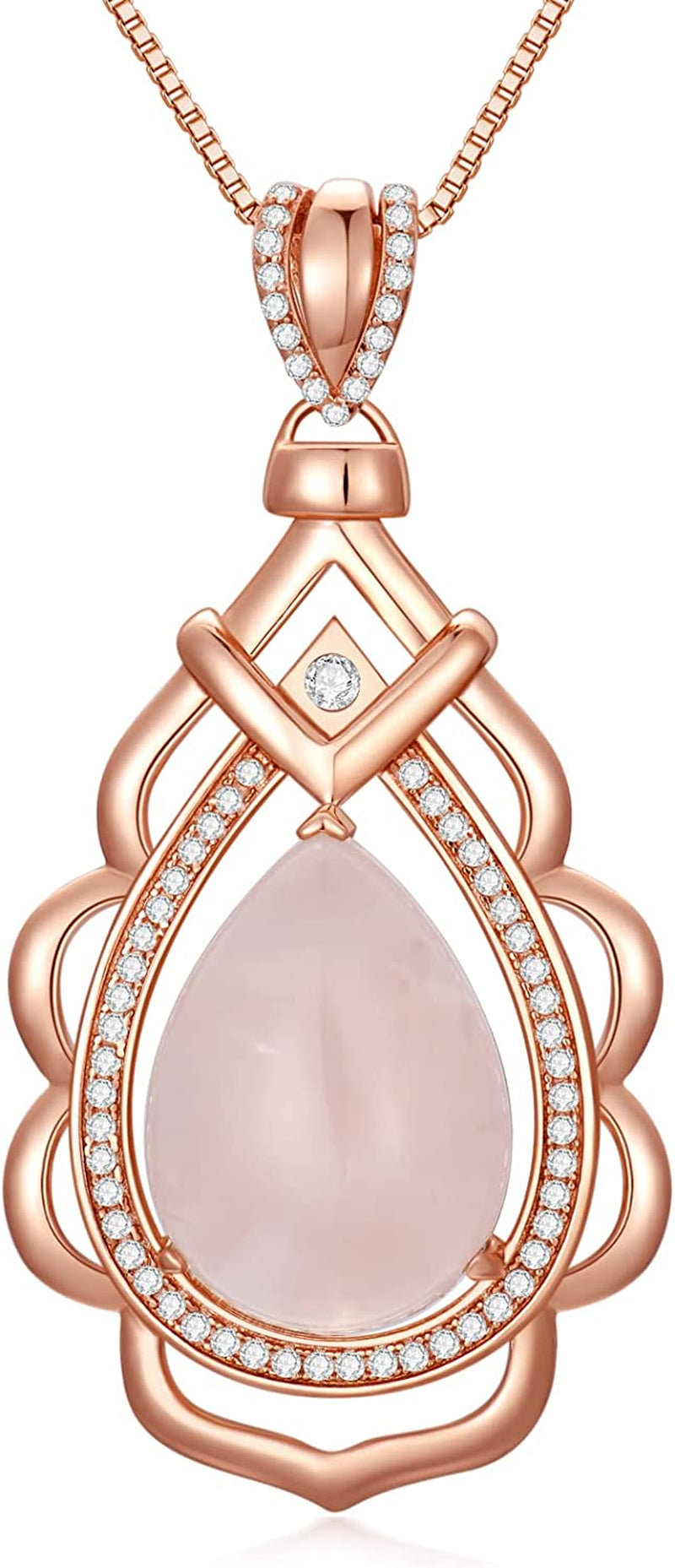 Rose Gold Rose Quartz Pendant Necklace Teardrop Pink Love Crystal Necklace Jewelry Valentine'S Day Birthday Mother'S Day Gifts for Women Girls Wife Mom Girlfriend Her