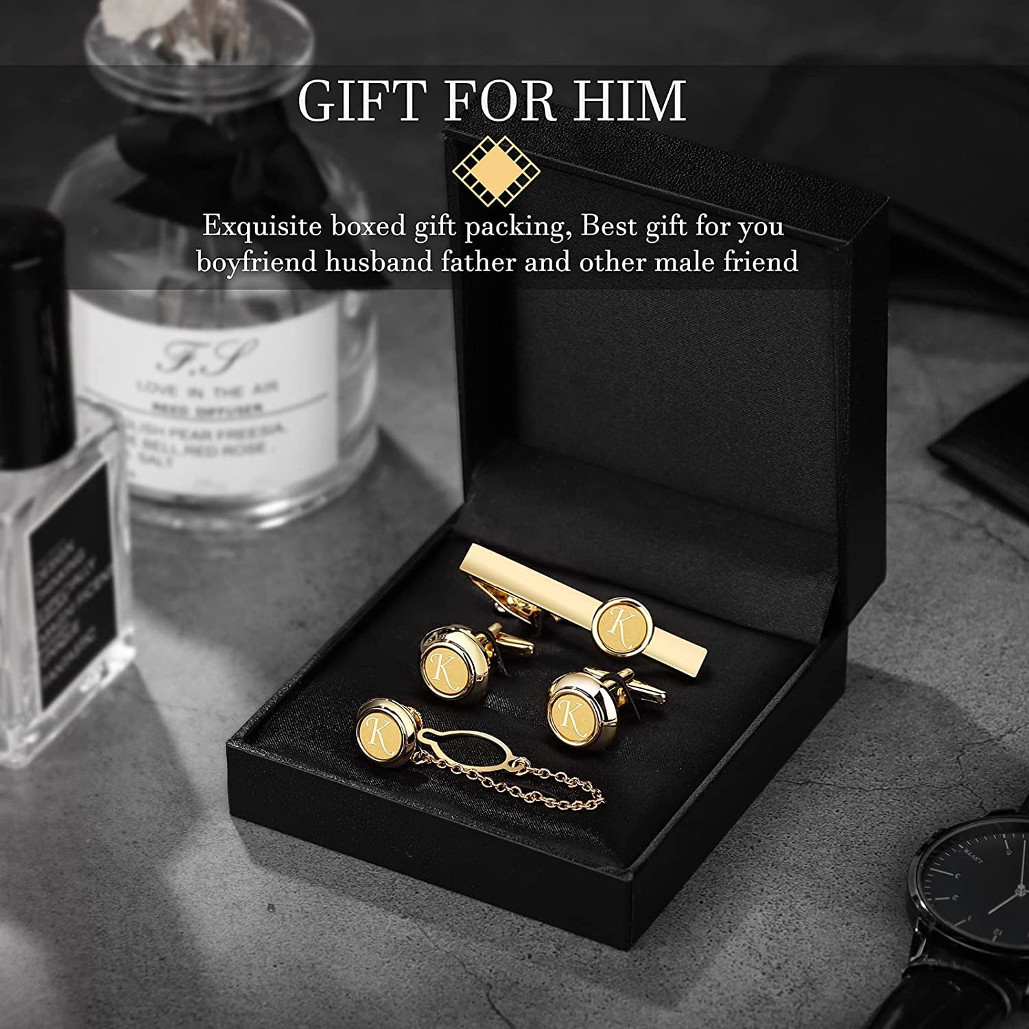 2 Inch Tie Clips with Cufflinks and Tie Pin for Men(A-Z), Tie Tack Lapel Pins for Men’S Suit, Tuxedo, Accessories for Necktie, Shirts