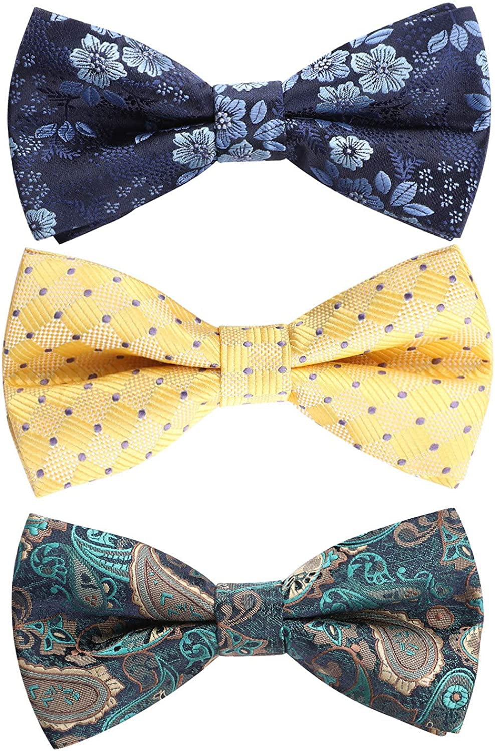3/6 Pack Bow Ties for Men Paisley Plaid Dot Pre-Tie Bow Tie and Pocket Square Formal Bowties Handkerchief Set Adjustable