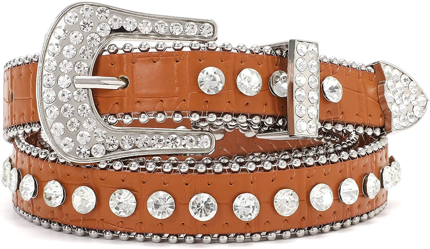 Men Women Fashion Rhinestone Belt Western Cowgirl Bling Studded Design Leather Diamond Belt for Jeans Dress