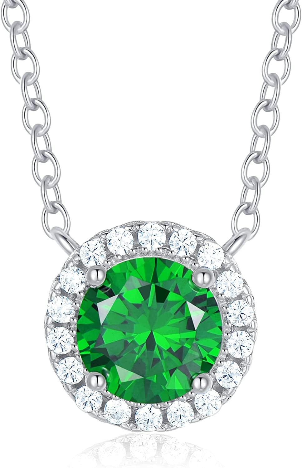 925 Sterling Silver Birthstone round Solitaire Pendant Dainty Halo Necklaces for Women, Anniversary Valentine'S Day Birthday Mother'S Jewelry Gifts for Girls Women Wife Mom Girlfriend