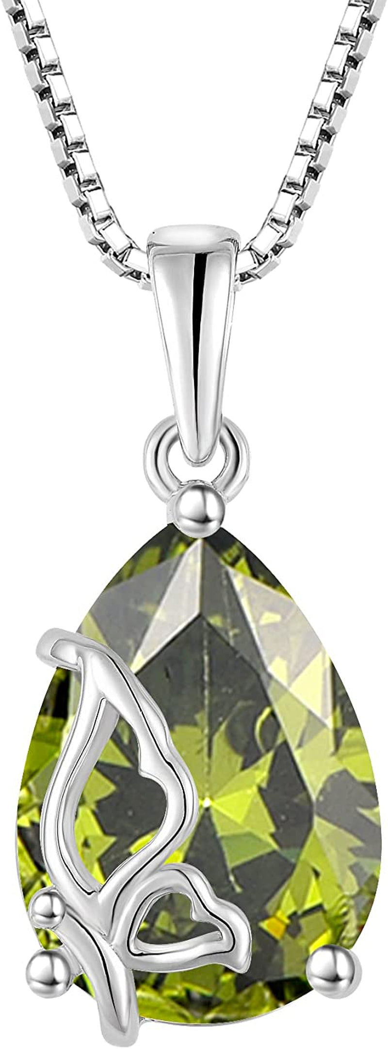 Birthstone Necklace for Women 925 Sterling Silver Butterfly Pendant Necklace with Created Gemstone Birthday Valentines Mothers Day Anniversary Christmas Jewelry Gifts for Mom Wife Girls Her