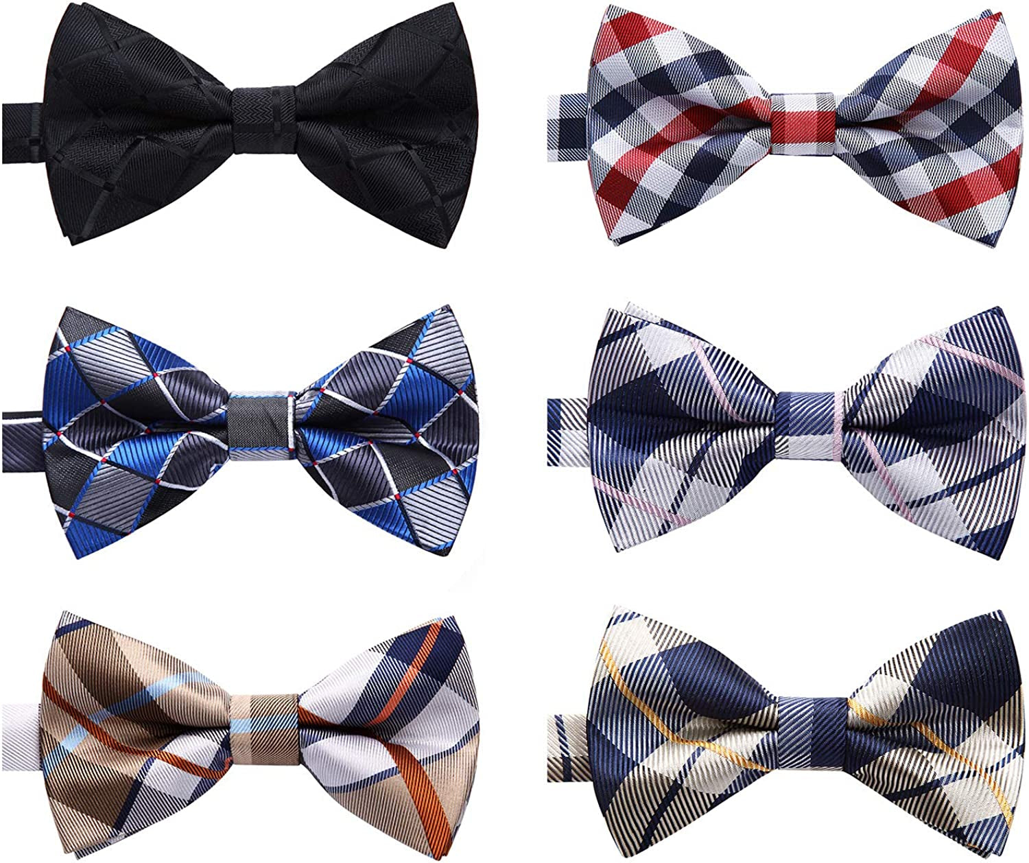 3/6 Pack Bow Ties for Men Paisley Plaid Dot Pre-Tie Bow Tie and Pocket Square Formal Bowties Handkerchief Set Adjustable