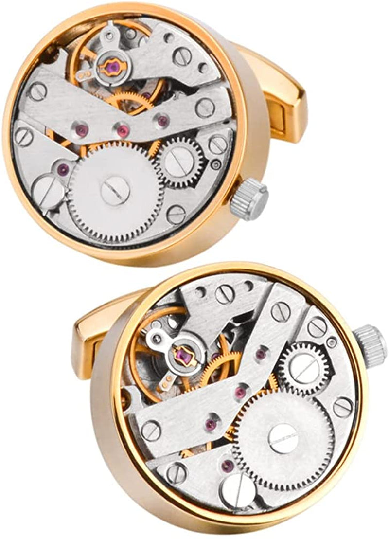 Stainless Steel Kinetic Working Watch Movement Steampunk Gold Cufflinks