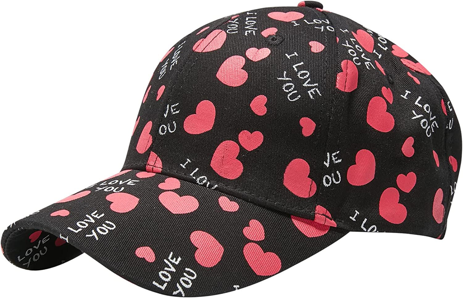 Valentine'S Day Baseball Cap, Unisex Heart Print Cotton Men Women Hat Adjustable for Valentines Day Gifts