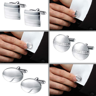 12 Pairs Cufflinks Two Tone Classy Stylish Men Black Silvertone Cuff Links Elegant Set Gift Box
