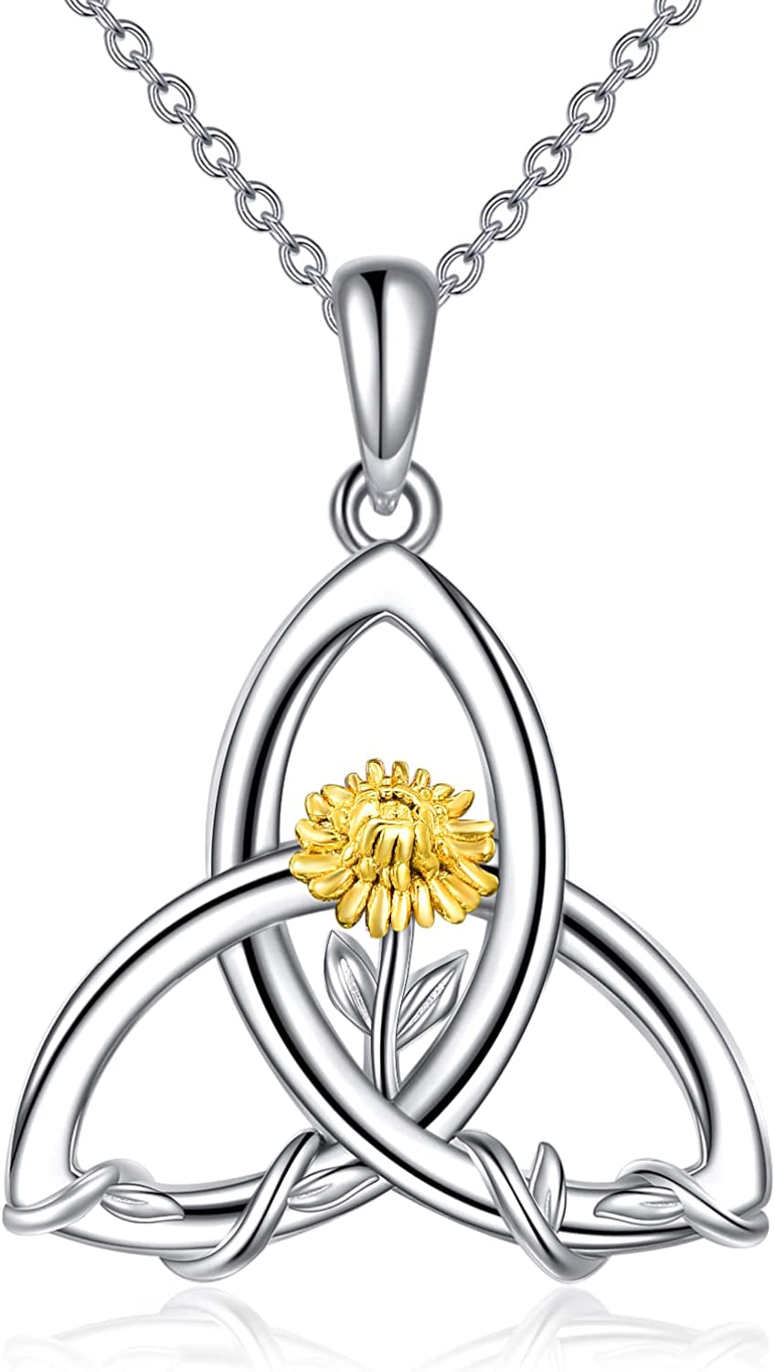 Birth Flower Necklace 925 Sterling Silver Celtic Knot Necklace 12 Birth Month Necklaces for Women Celtic Jewelry Irish Gifts for Women Girls Birthday Christmas