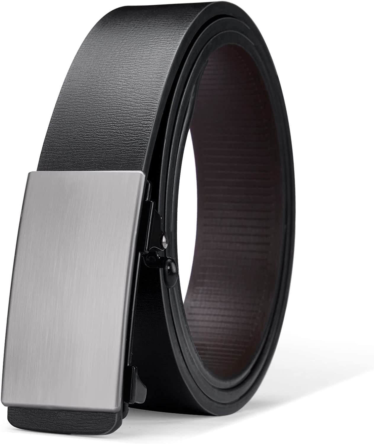 Black Belt Men, Genuine Leather Dress Designer Belts for Men, Fashion Slide Ratchet Click Casual Mens Belt for Jeans
