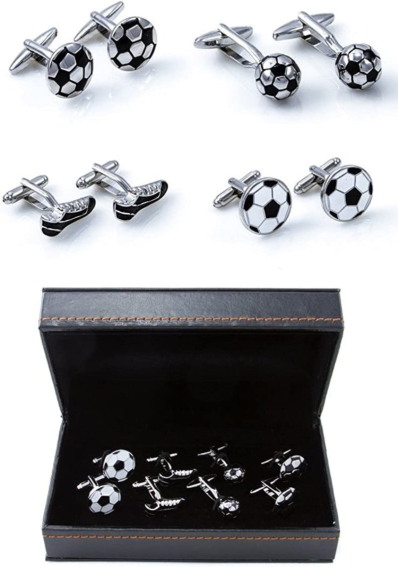 Soccer Player Ball Shoes 4 Pairs Cufflinks in a Presentation Gift Box & Polishing Cloth