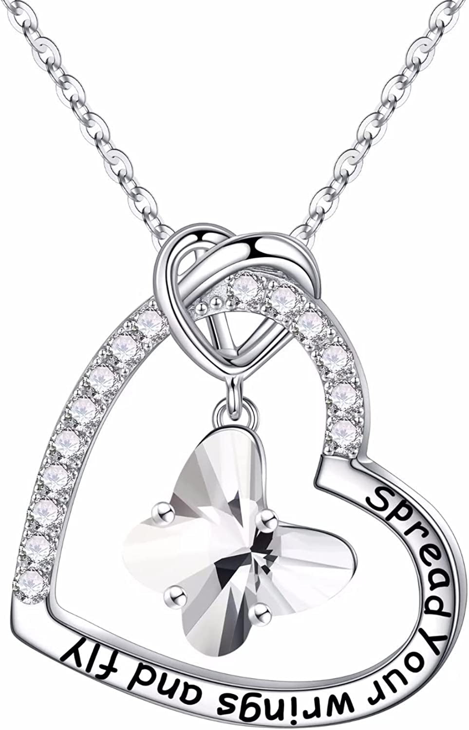 Butterfly Birthstone Crystal Necklace, 925 Sterling Silver Butterfly Jewelry Mothers Valentines Day Gifts Birthday Chirstmas Gifts for Women Teen Girls Daughter