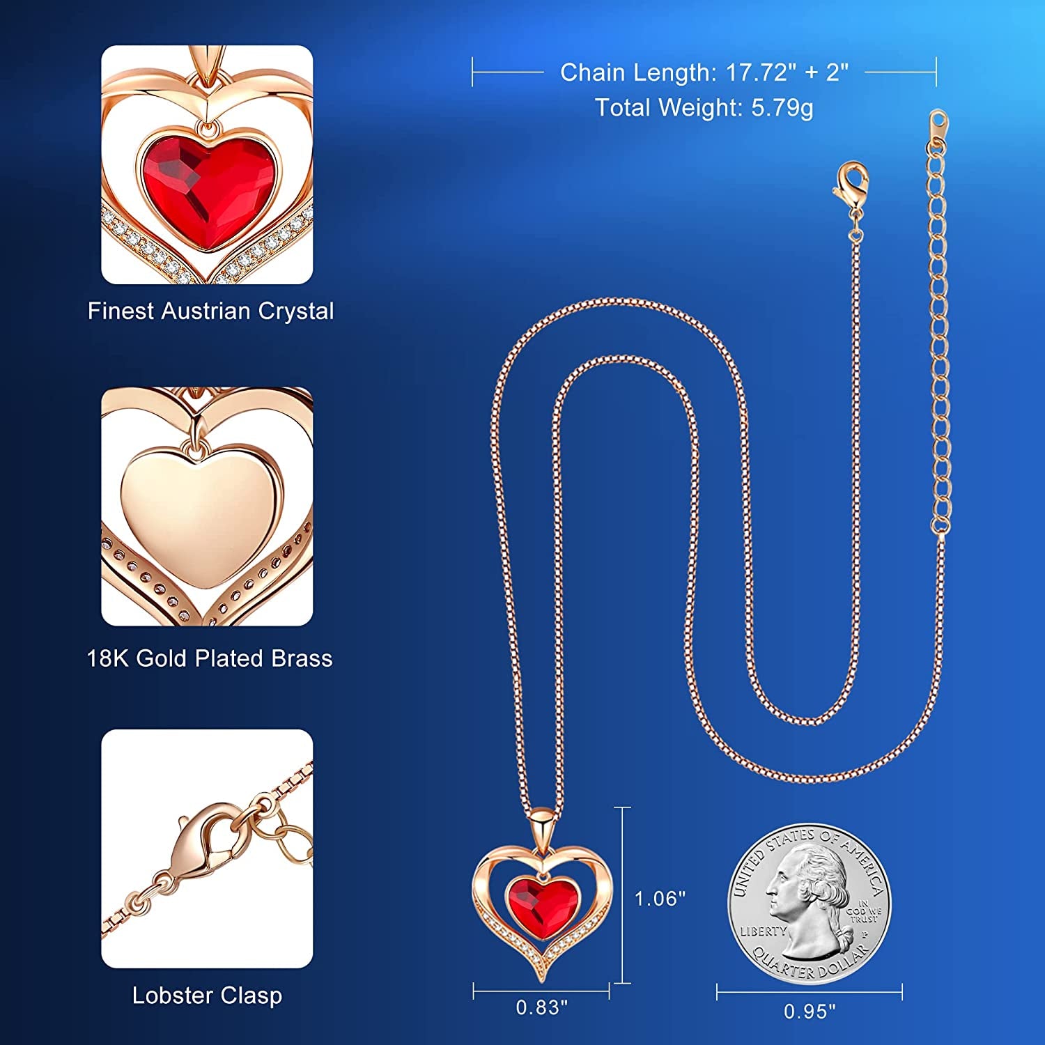 Austrian Crystal Eternity Love Heart Pendant Necklace 18K Gold Plated | Women Jewelry Gifts | Anniversary Christmas Valentine’S Day Birthday Mother’S Day