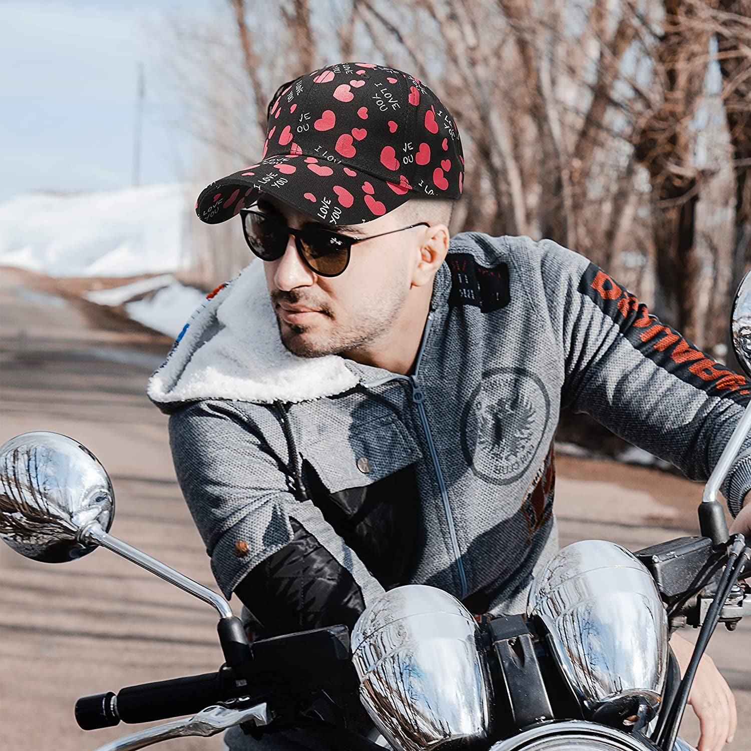 Valentine'S Day Baseball Cap, Unisex Heart Print Cotton Men Women Hat Adjustable for Valentines Day Gifts