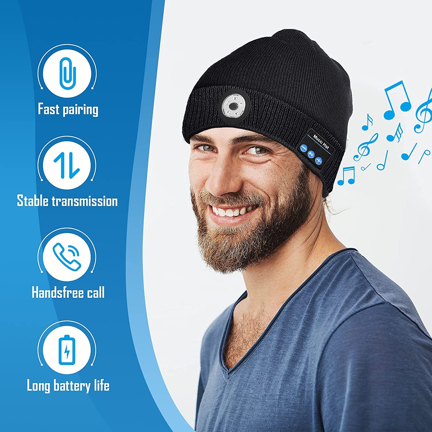 Stocking Stuffers for Men, LED Bluetooth Beanie Hat Men Gifts for Christmas Cool Gadgets for Men, Dad, Him